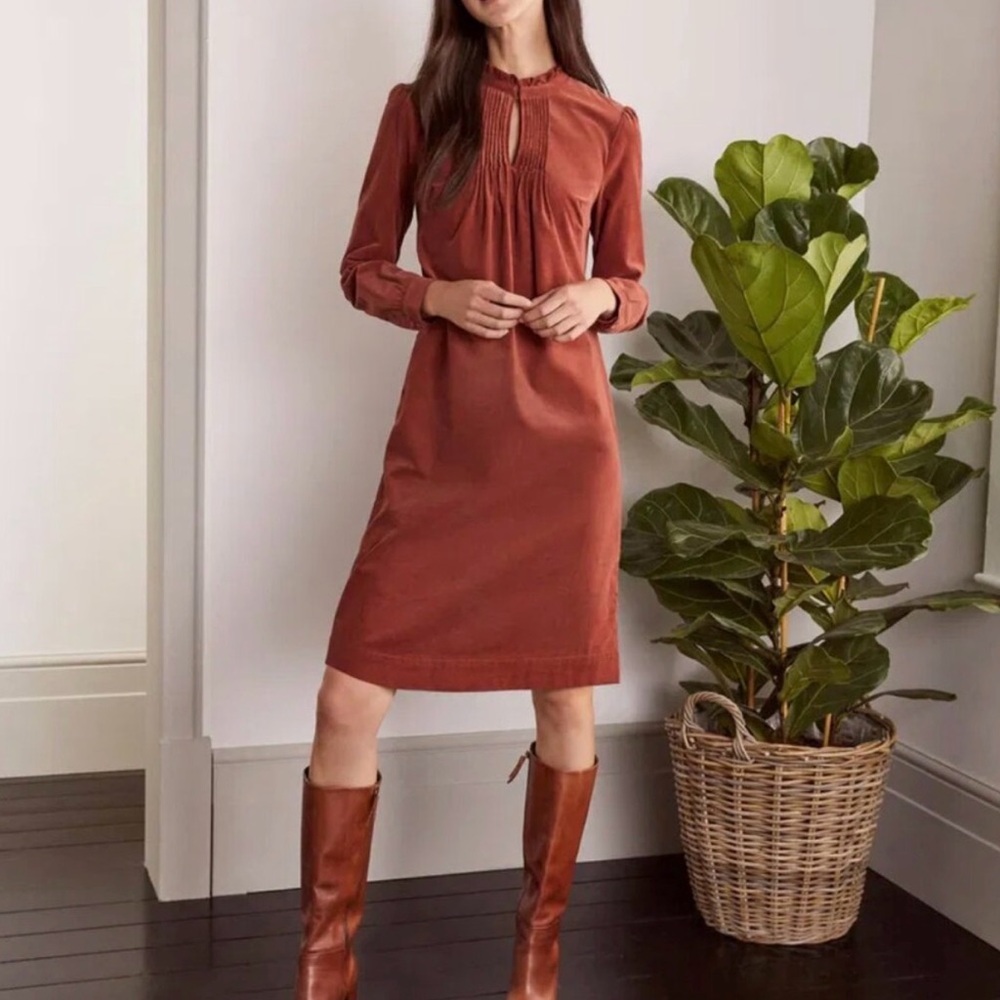 Boden Cordelia Corduroy Red Brown Dress